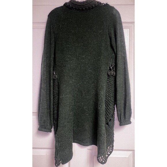 Sisley Green Crochet Tie Front Cardigan Sweater Small S Alpaca - Picture 3 of 6